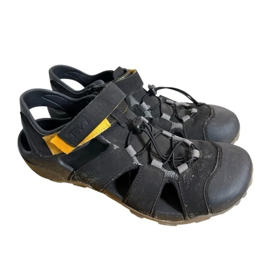 Teva Flintwood Mens 12 Pre-Owned Hiking Water Shoes Black Yellow 1118941 Sandals